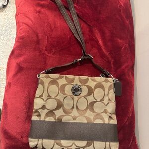 Coach Signature Brown and Tan Crossbody Bag